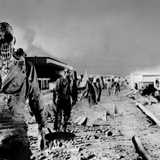 Image similar to real life irradiated undead 1950s nuclear wasteland black and white award winning photo highly detailed, highly in focus, highly life-like Arriflex 35 II, by stanley kubrick