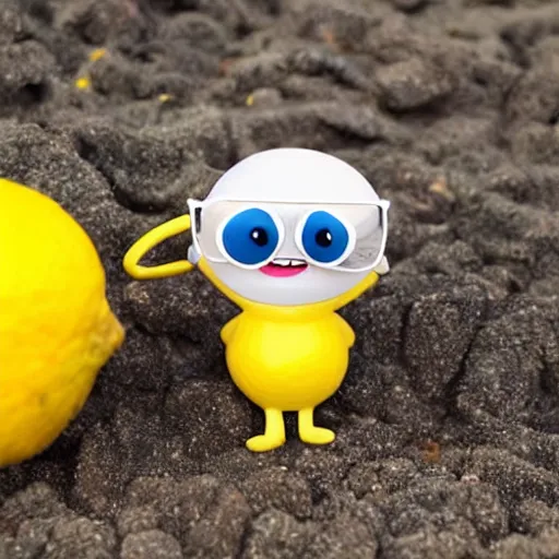 Image similar to happy lemon animated character enjoying relaxing sunny beach