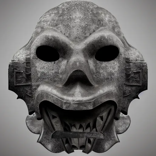 Image similar to extra wide view. an ominous dark ancient mask. barron. worn out photography. sepia. cracks. hyper - detailed. gothic steampunk. low poly medieval baroque. symmetric. epic. hyper - realistic. unreal render.