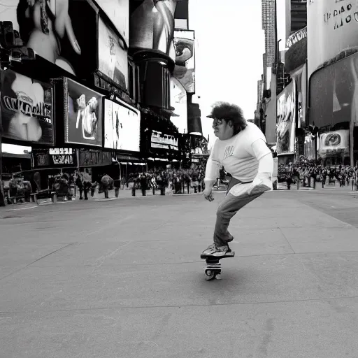 Image similar to photograph of danny devito skateboarding in times square