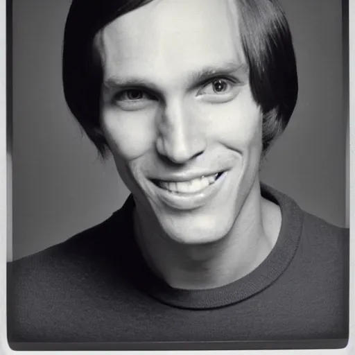 Image similar to A photograph portrait of Jerma985 with short-medium length hair a combover wearing early 1970s menswear in the early 1970s, taken in the early 1970s, grainy, taken on a 1970s Polaroid Camera, realistic, hyperrealistic, very realistic, highly detailed, very detailed, extremely detailed, detailed, digital art, trending on artstation, colorized photo