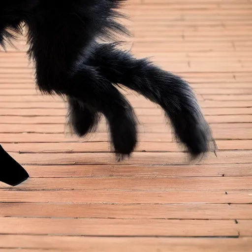 Prompt: a detailed photo of a black cat dancing in high heels