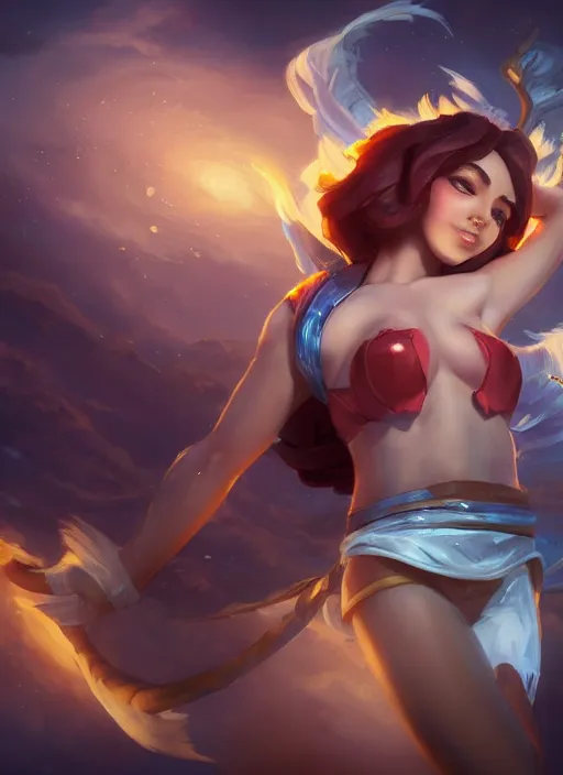 Image similar to taliyah, from league of legends, in shape, cosplay, exhibant au naturel, symmetrical body, hyper detailed, digital art, trending in artstation, cinematic lighting, studio quality, smooth render, unreal engine 5 rendered, octane rendered, art style by klimt and nixeu and ian sprigger and wlop and krenz cushart
