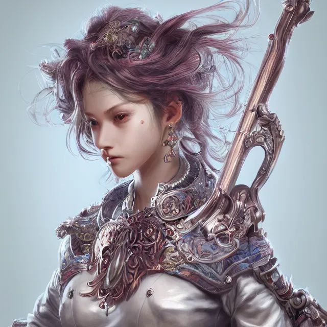 Image similar to studio portrait of neutral good colorful female cleric bard healer as absurdly beautiful, elegant, young skinny gravure idol, ultrafine photorealistic face illustration by kim jung gi, irakli nadar, intricate linework, sharp focus, bright colors, matte, octopath traveler, final fantasy, unreal engine highly rendered, global illumination, radiant light, intricate environment