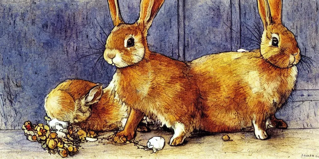 Image similar to a rabbit in the style carl larsson