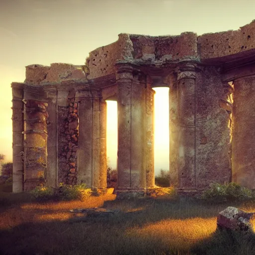 Prompt: 8 k hd detailed octane render of an ancient ruin at twilight
