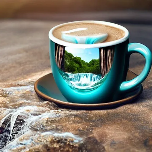 Image similar to coffee cup with a waterfall inside