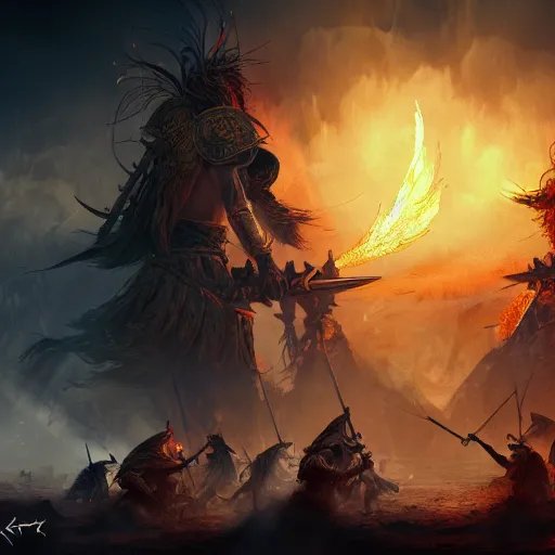 Image similar to battle of kings, fire and dust, action, dramatic lighting, intricate, wild, highly detailed, digital painting, artstation, concept art, smooth, sharp focus, illustration