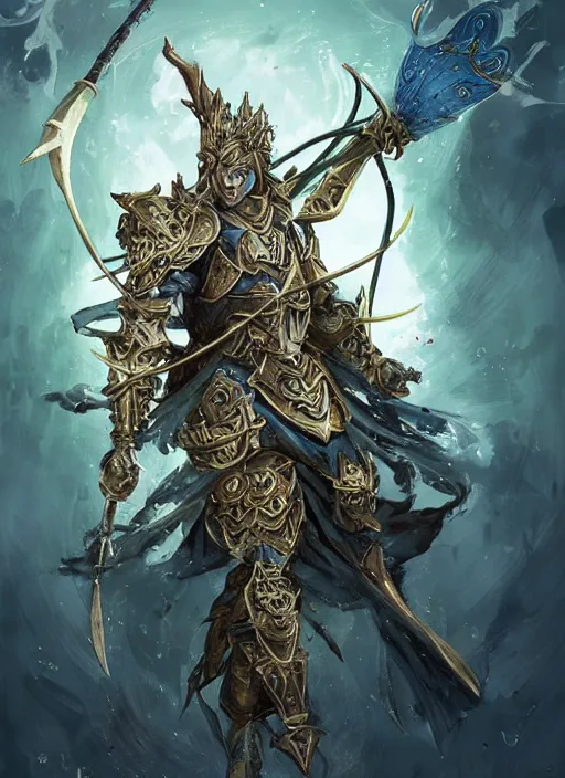Prompt: an anime portrait of a knightly merfolk from magic the gathering wearing a ornate detailed armor and an atlantean crown, he is riding a frog clad in ornate armor, from skyrim, by stanley artgerm lau, wlop, rossdraws, james jean, andrei riabovitchev, marc simonetti, and sakimichan, trending on artstation