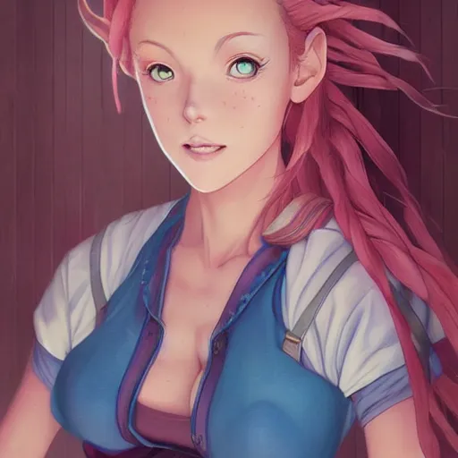 Image similar to a beautiful scenic painting of a beautiful young woman that looks like marle from chrono trigger by artgerm and wlop and wes anderson and spike jonze