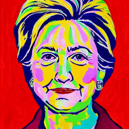 Prompt: very very very colorful portrait of hillary clinton wearing a beautiful necklace, painted by mark rothko