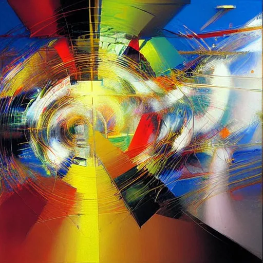 Image similar to abstract art representing momentum, oil painting by john berkey and gabriel dawe, masterwork