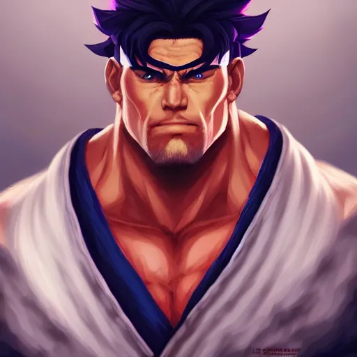 Image similar to a portrait of an american ryu from street fighter 2, art by lois van baarle and loish and ross tran and rossdraws and sam yang and samdoesarts and artgerm, digital art, highly detailed, intricate, sharp focus, trending on artstation hq, deviantart, unreal engine 5, 4 k uhd image