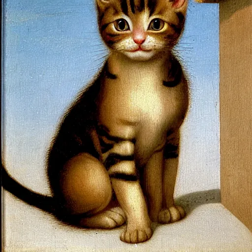 Image similar to original oil painting of a kitten by alessandro allori fra angelico