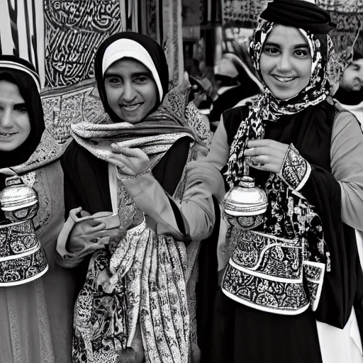 Prompt: arabic lantern bazaar, award winning black and white photography