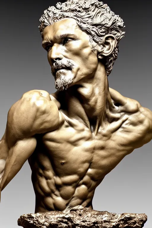 Image similar to full view of an intricate and detailed deer-man statue made on polished tan marble sculpted by Bernini and Nicola Samori, style of Maxfield Parrish and Bastien Lecouffe-Deharme, ultra realistic, volumetric light