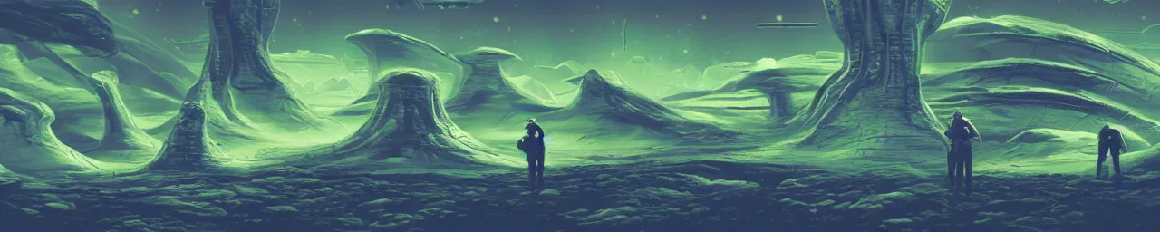 Image similar to retro sci-fi alien landscape