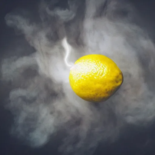 Image similar to lemon entering the earth's atmosphere, burning, heavy motion blur, half burnt