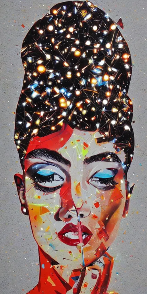 Image similar to beautiful woman being blinded by lights, 1 9 8 0's disco by sandra chevrier