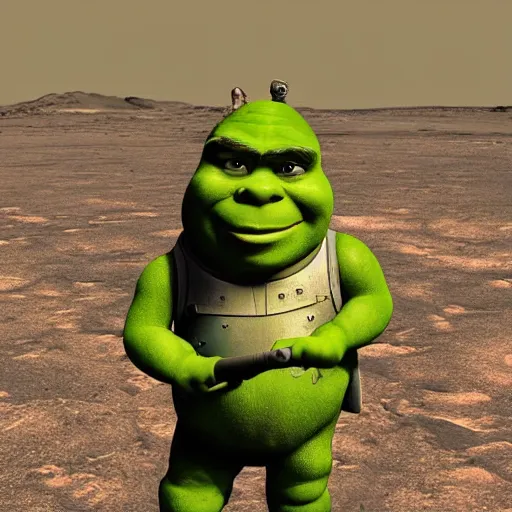 Prompt: nasa picture of Shrek on a lake on terraformed mars