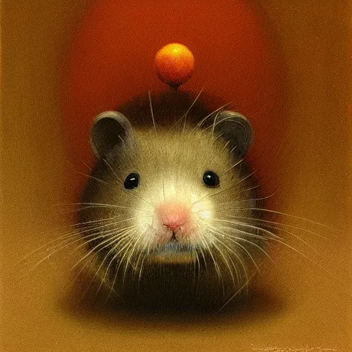 Image similar to a hamster in the style of Zdzislaw Beksinski