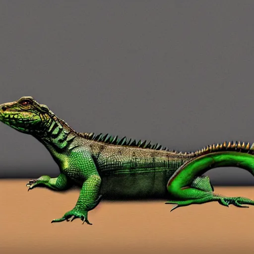 Image similar to crocodile and iguana hybrid animal realistic proportions