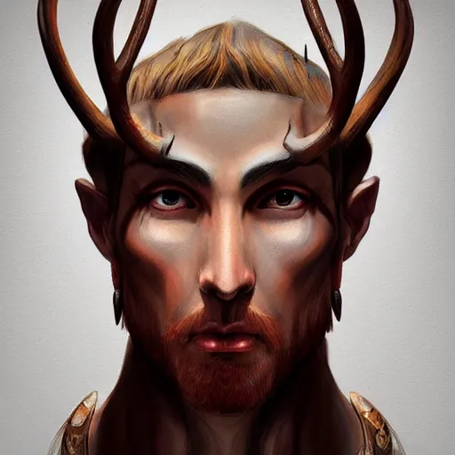 Prompt: Dramatic portraiture of Uuen, the Pictish god of stags, mixed media, trending on ArtStation, by Viktor Vasetnov and ArtGerm, luminism