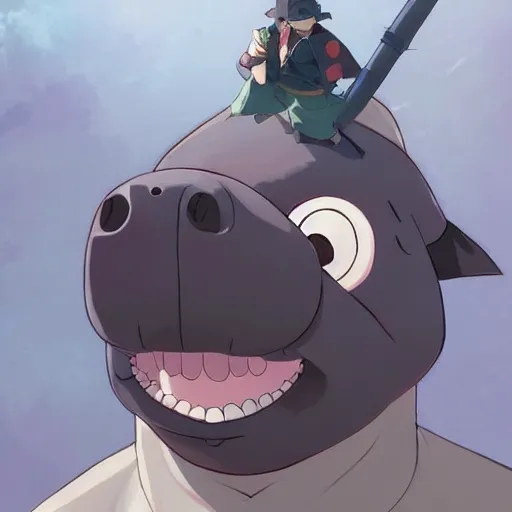 Prompt: a dumb looking hippo wearing a baseball bat, illustration concept art anime key visual trending pixiv fanbox by wlop and greg rutkowski and makoto shinkai and studio ghibli and kyoto animation symmetrical facial features