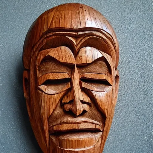 Image similar to an intricate face carved out of wood