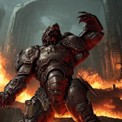 Image similar to sturdy armored monster from doom eternal