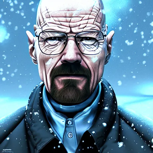 Prompt: walter white is fused with snow, hyperdetailed, artstation, cgsociety, 8 k