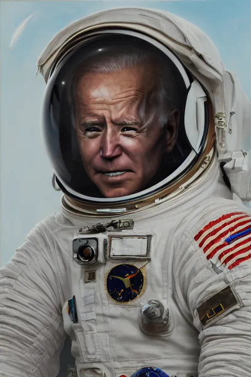 Image similar to biden astronaut, oil on canvas, intricate, portrait, 8 k highly professionally detailed, hdr, cgsociety