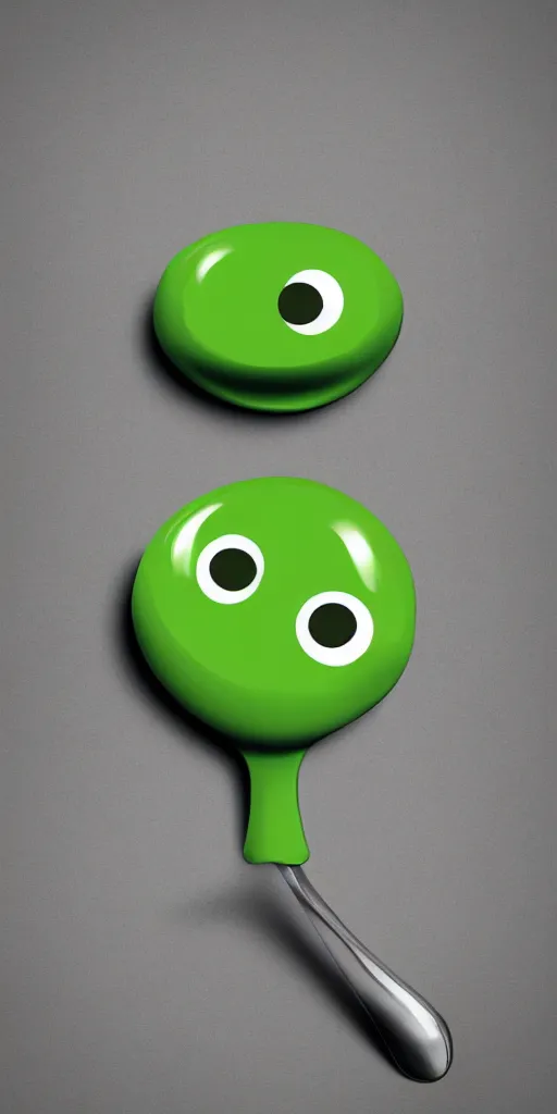 Image similar to catalog illustration of a spoon with eyes and a smile with a green tshirt on