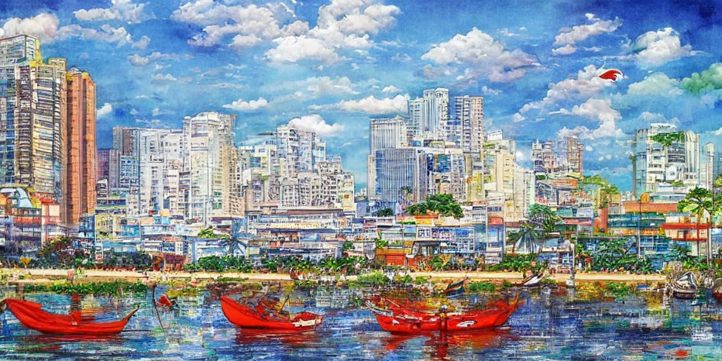 Image similar to colombo sri lanka cityscape, ocean, art by Hayao Miyazaki