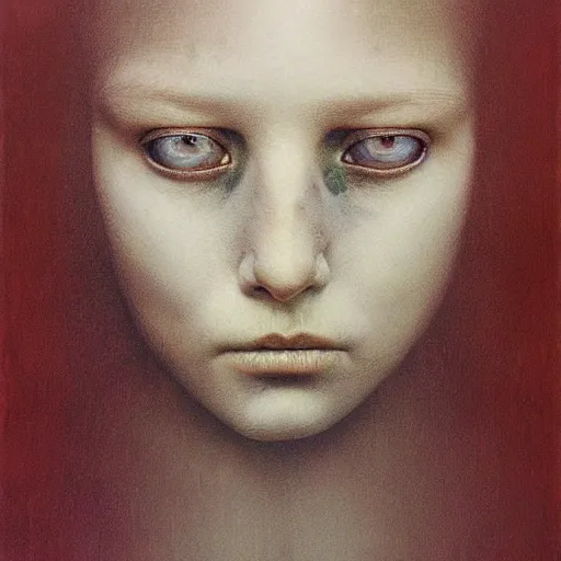 Image similar to beksinski, zdzisław - her eyes wide, oil on canvas