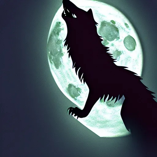 Image similar to werewolf howling at the full moon, side angle, artstation, digital art, dark, highly detailed
