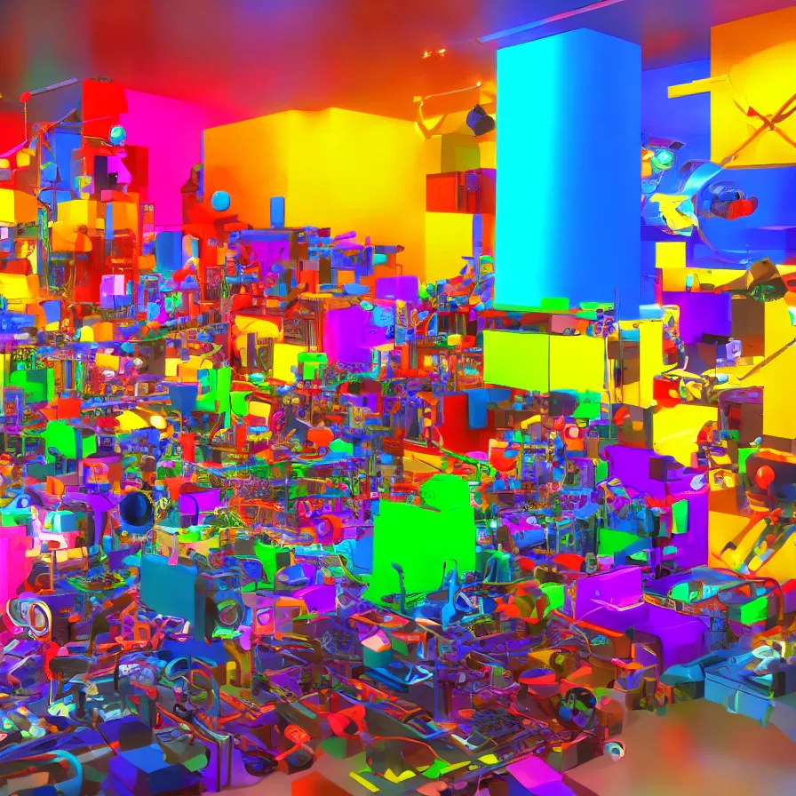 Image similar to 3 d render of an art piece colorful, surrounded by music, videogames, very detailed