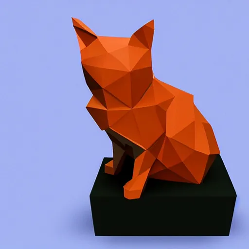 Prompt: low poly cat standing on top of a box. Many colors, 8k