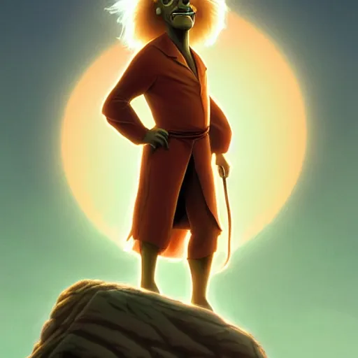 Prompt: portrait of doc brown!!, riding!!!!!!!!!!!!!!!!!!!, on ( ( ( lion king ) ) ) like a horse, disney animation, sharp, illustration, sharp, fanart, anime key art by greg rutkowski, bloom, dramatic lighting sharp focus, cinematic, artbook, smooth, centered