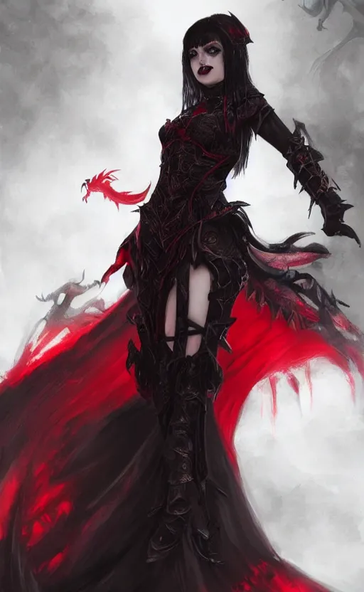 Image similar to Gothic princess in dark and red dragon armor with black wings, artstation trending, cinematic, highly detailded