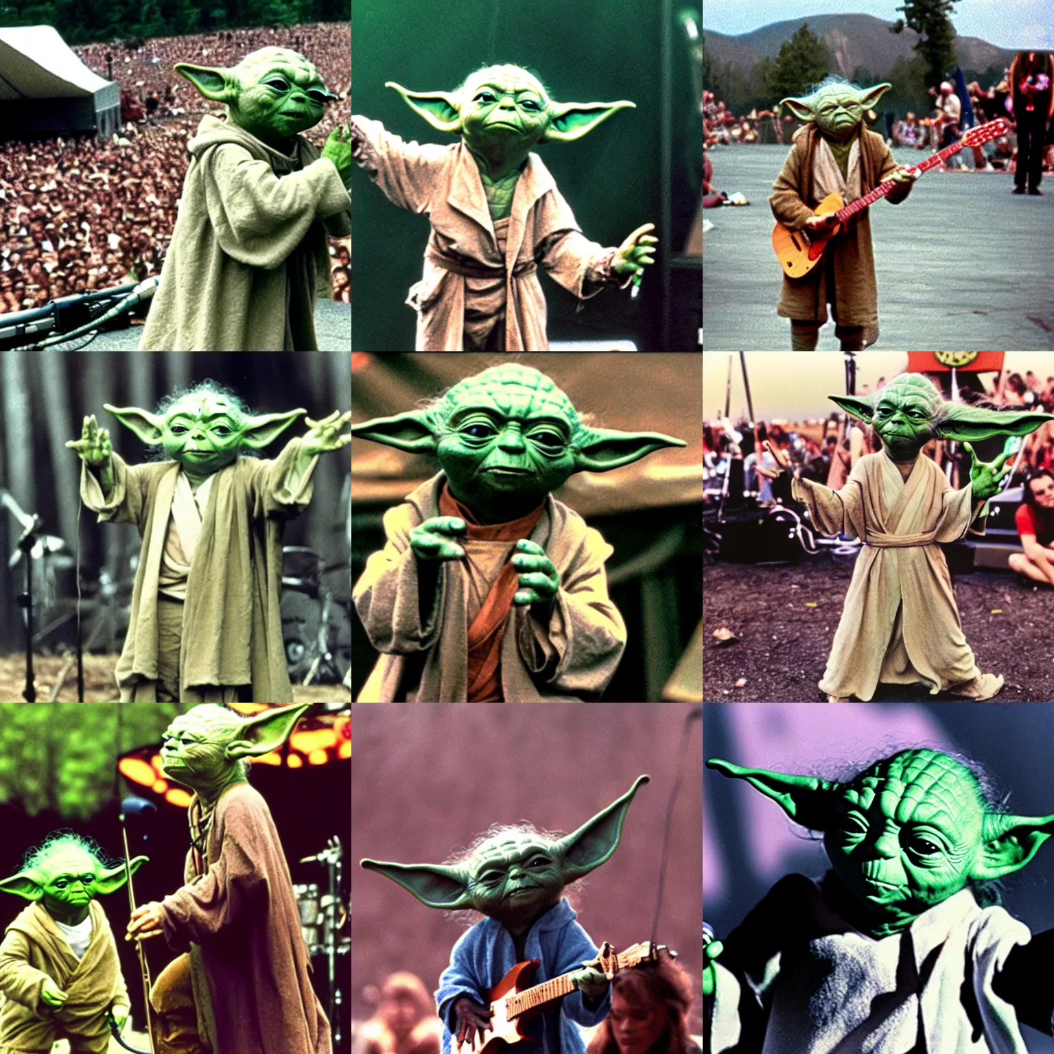 Image similar to yoda performing at woodstock