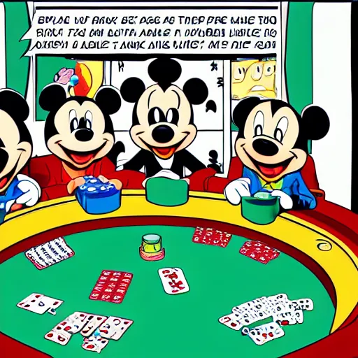 Image similar to ducks are playing poker, poker table is in outer space, walt disney comics style