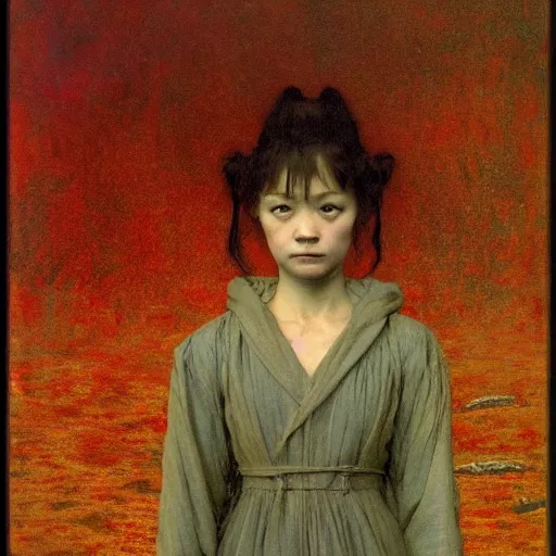 Image similar to style by millais, ( ( ( ( ( ( ( ( by beksinski ) ) ) ) ) ) ) ), portrait painting of victorian yokai, 8 k, highly detailed, by millais,