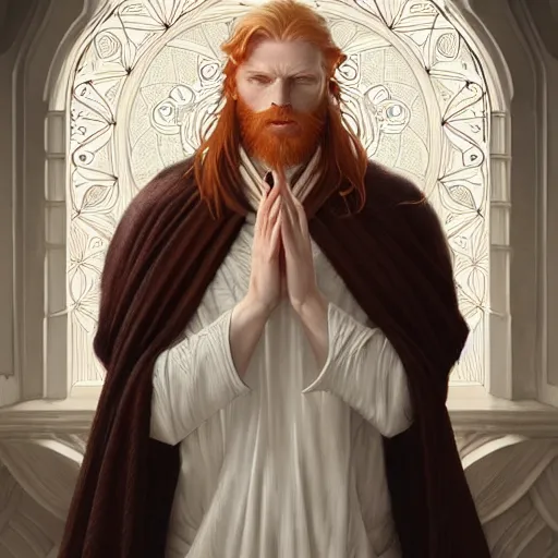 Image similar to beautiful natural middle aged male ginger god wearing a white perizoma, intricate, elegant, highly detailed, digital painting, artstation, concept art, smooth, sharp focus, illustration, art by artgerm and greg rutkowski and alphonse mucha and loish and WLOP