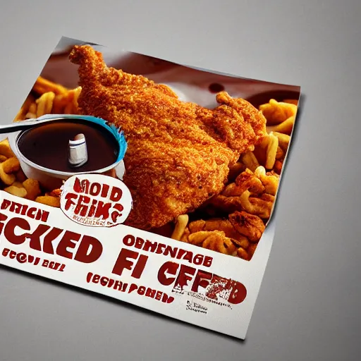 Image similar to chicken fried on a computer cpu plate, food, poster, orthographic, octane