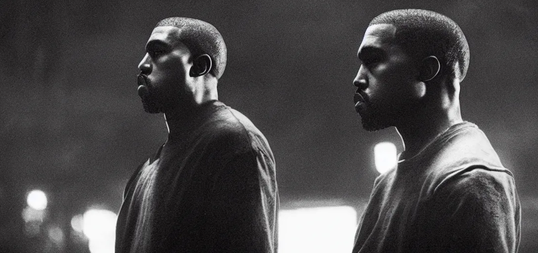 Prompt: a film portrait still of kanye west in blade runner, gritty cyberpunk atmosphere. realism, cinematic lighting, 4 k. 8 mm. grainy. panavision.