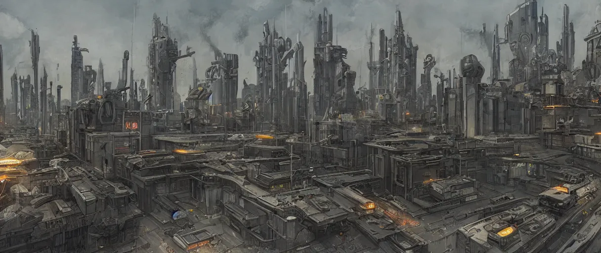 Image similar to digital concept art of dystopian, atompunk Berlin, high quality, high detail, in the style of Ralph Mcquarrie, megacity