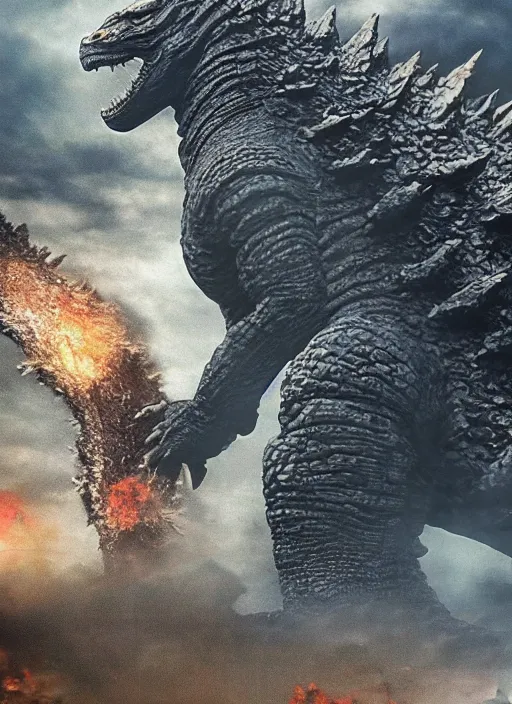 Image similar to an photo of Godzilla come out from the street hole, very realistic, high resolution,