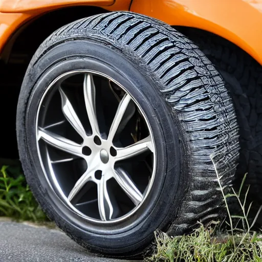 Prompt: car with cheese wheel tires