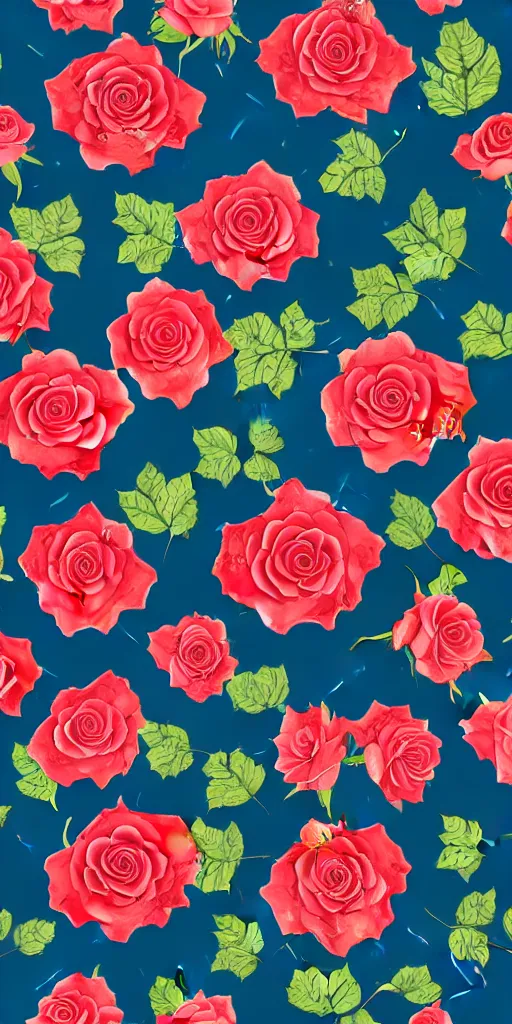 Image similar to seamless pattern of beautiful roses with leaves and throns, colourful, symmetrical, repeating 35mm photography